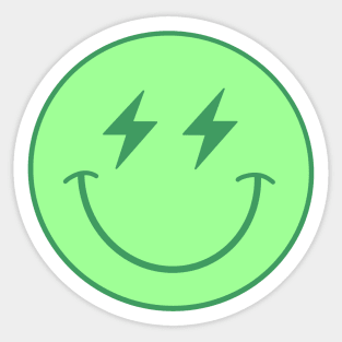 green lightning bolt smiley face Sticker